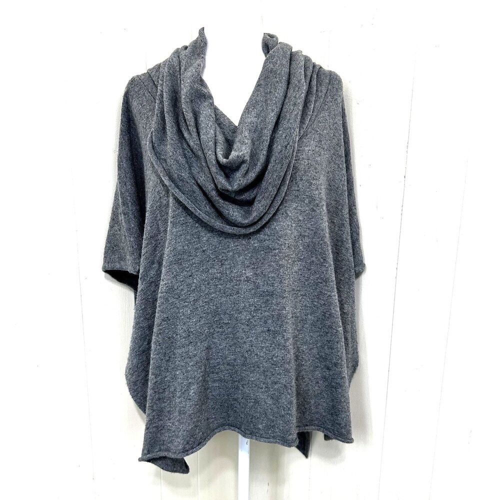 Love Stitch Gray Boxy Cowl Neck Oversized Angora Wool Sweater Poncho One Size